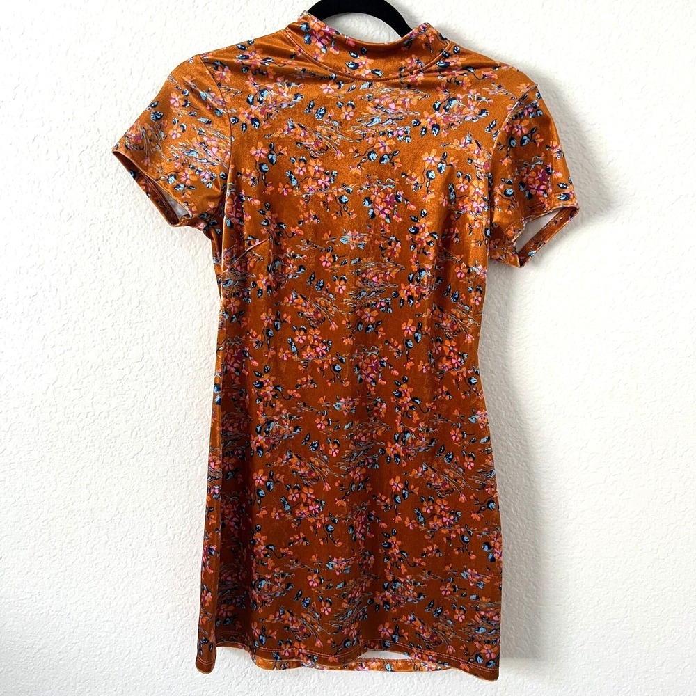 Savage X Fenty Size S Velvet‎ Gold Floral Mini Dress Slip Womens Open Back